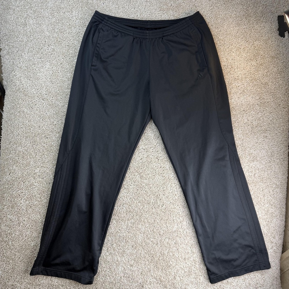Adidas Track Pants Mens Large Black Microfiber Elastic Waist Pockets Reflective